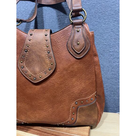 Justin Western Carry Handbag With Dual Zippered Pockets Magnet Closure Brown - Picture 5 of 11